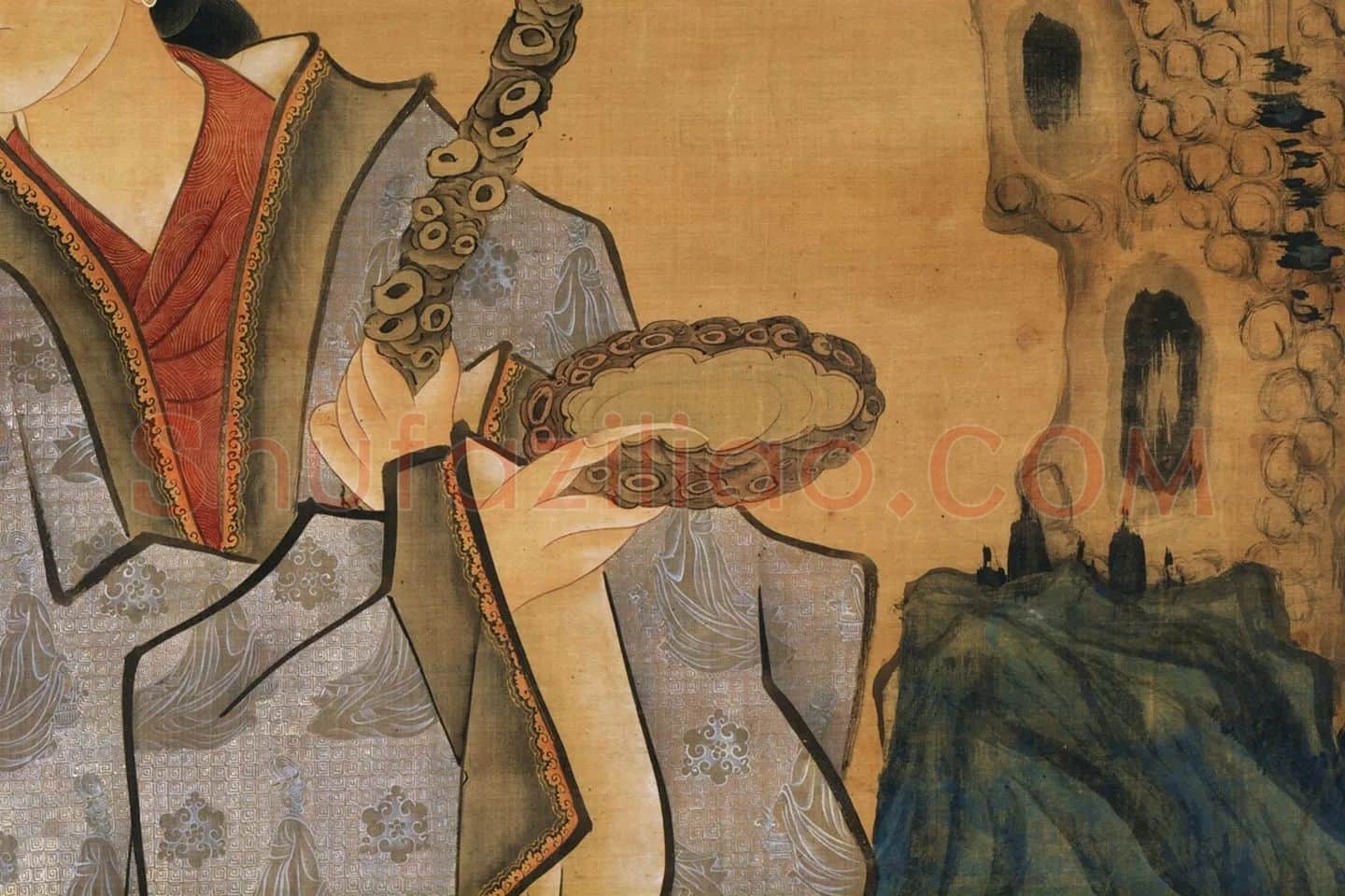 陈洪绶佛道人物画《仙人献寿图》局部 (3)