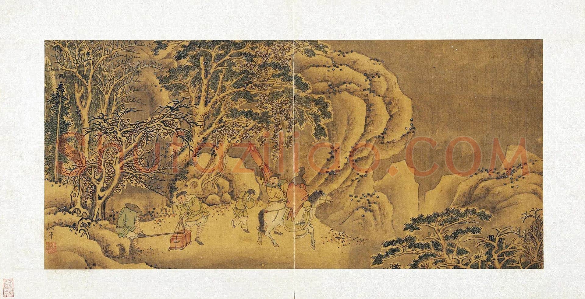刘松年山水人物《雪山行旅图》