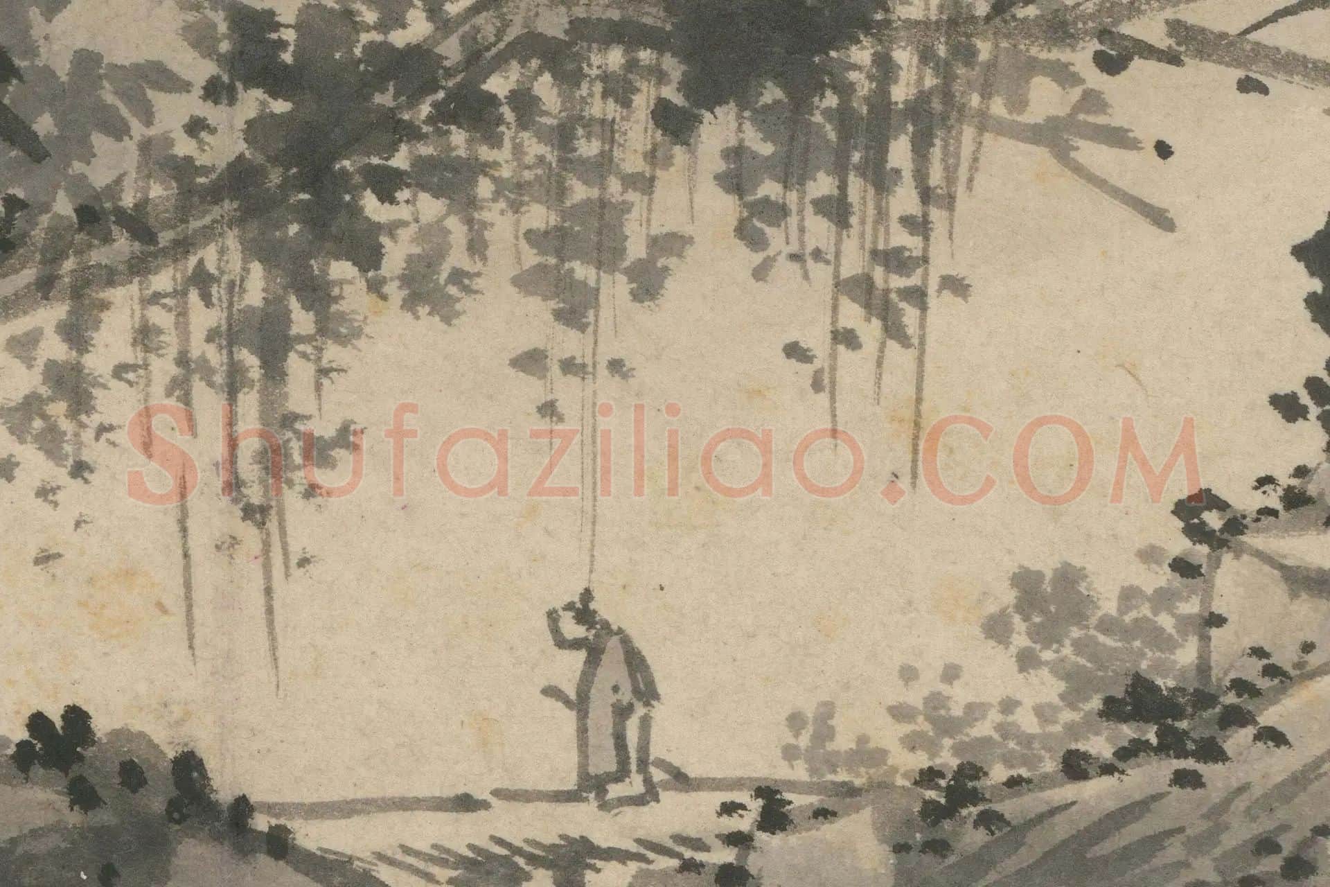 7-沈周《石田卧游册·秋景山水》高清大图局部