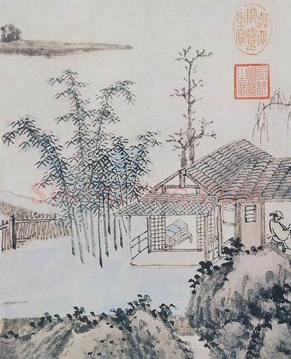 沈周山浅绛水画《青园图》_07