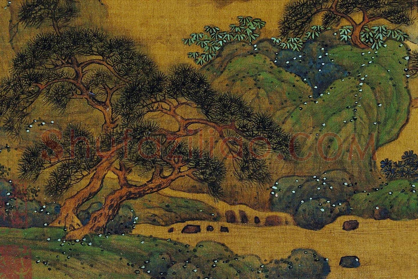 宋刘松年青绿山水局部 (1)
