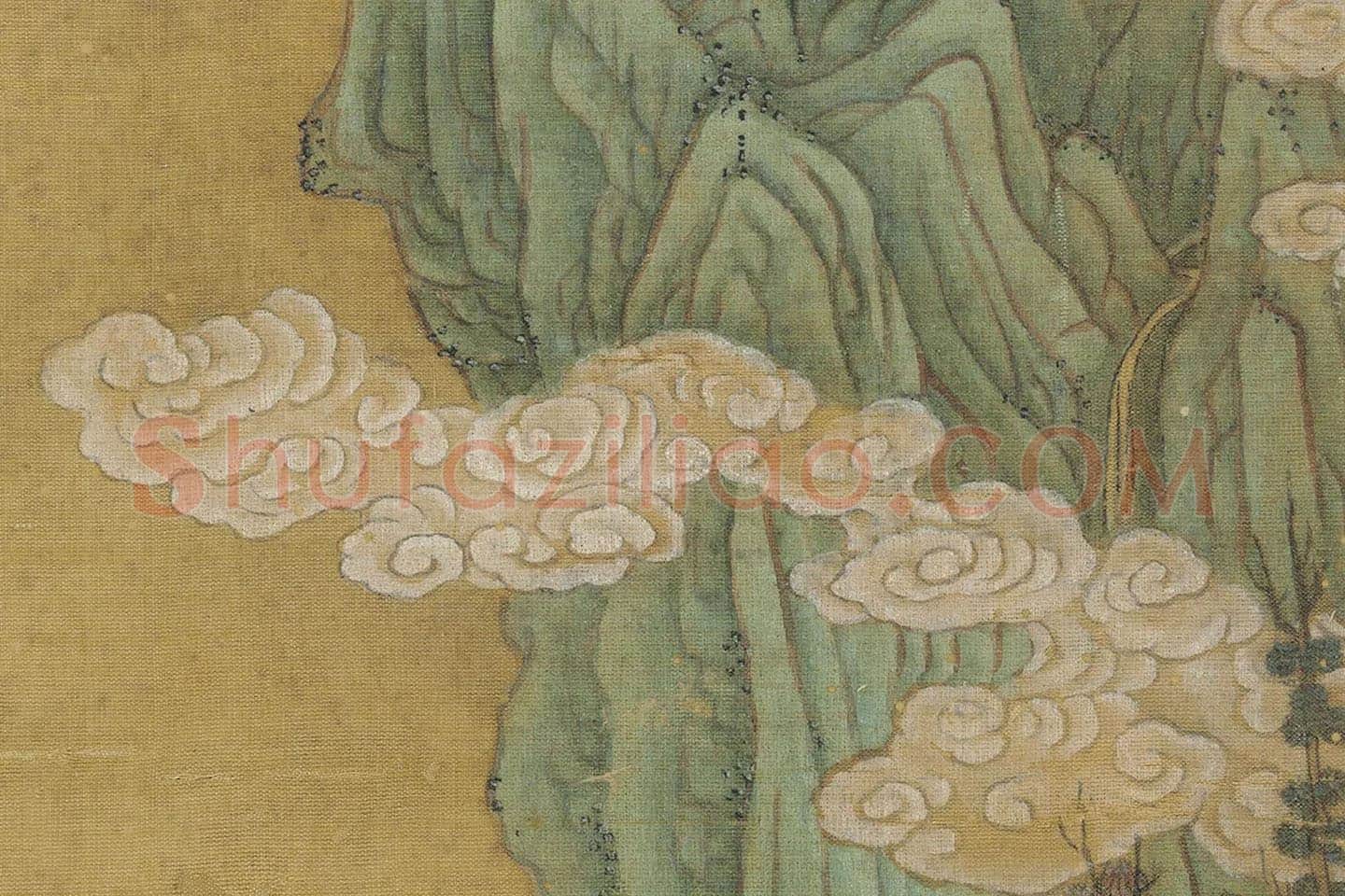 清·赵澄青绿山水《仿赵孟坚云山台阁图》局部 (2)