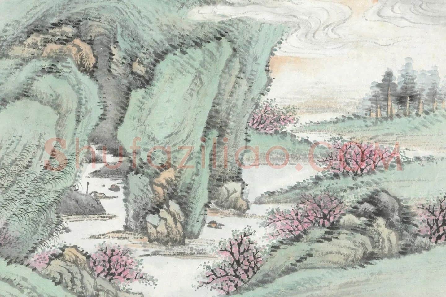 张石园(张克龢)仿古山水画册局部 (1)