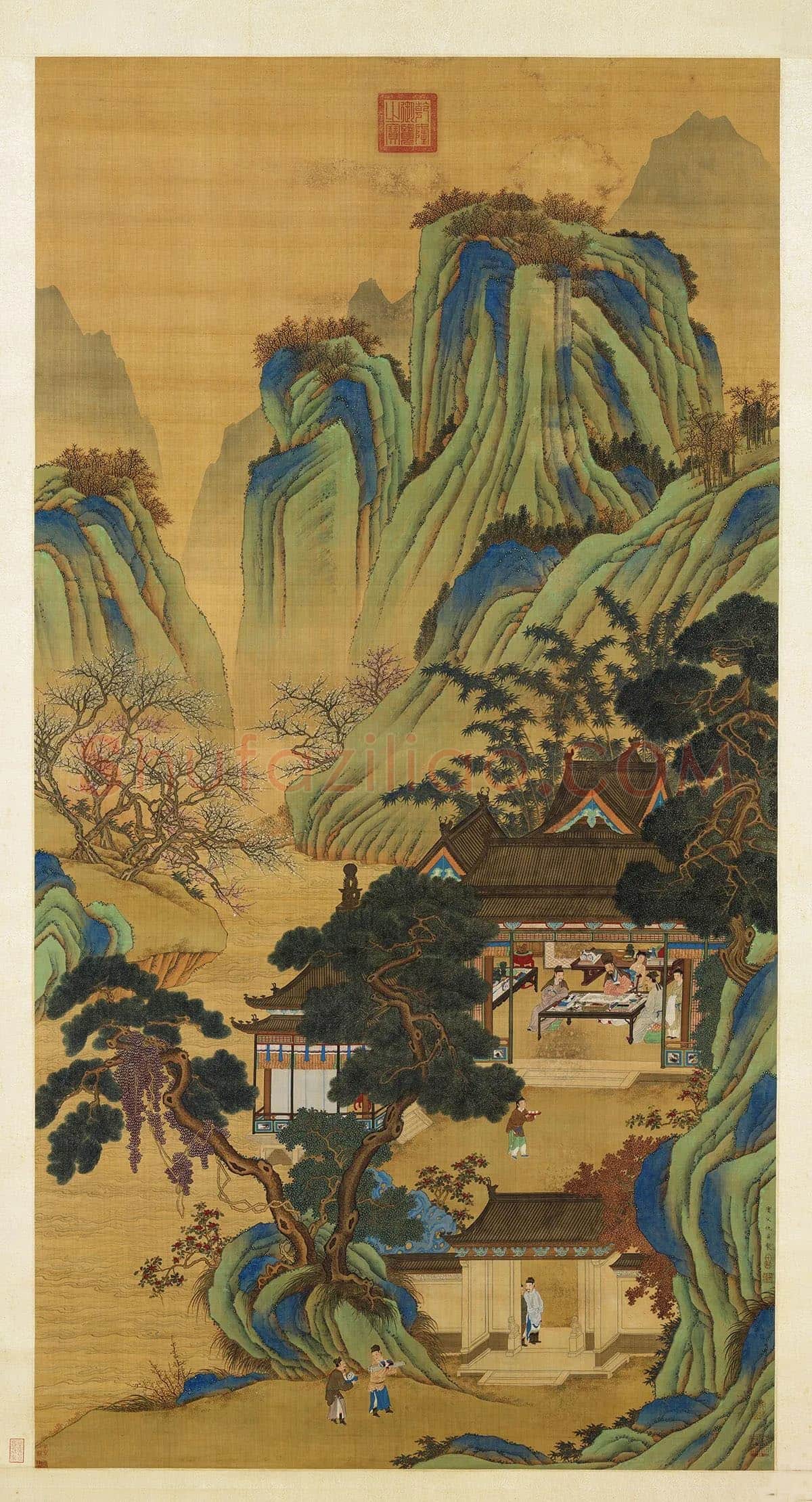 仇英青绿山水人物《宝绘堂图》