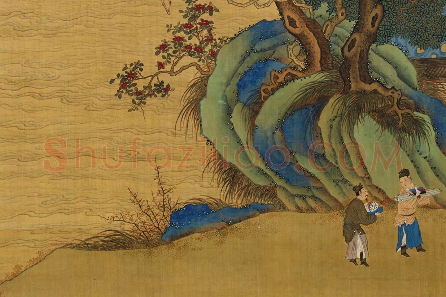 仇英青绿山水人物《宝绘堂图》局部 (2)