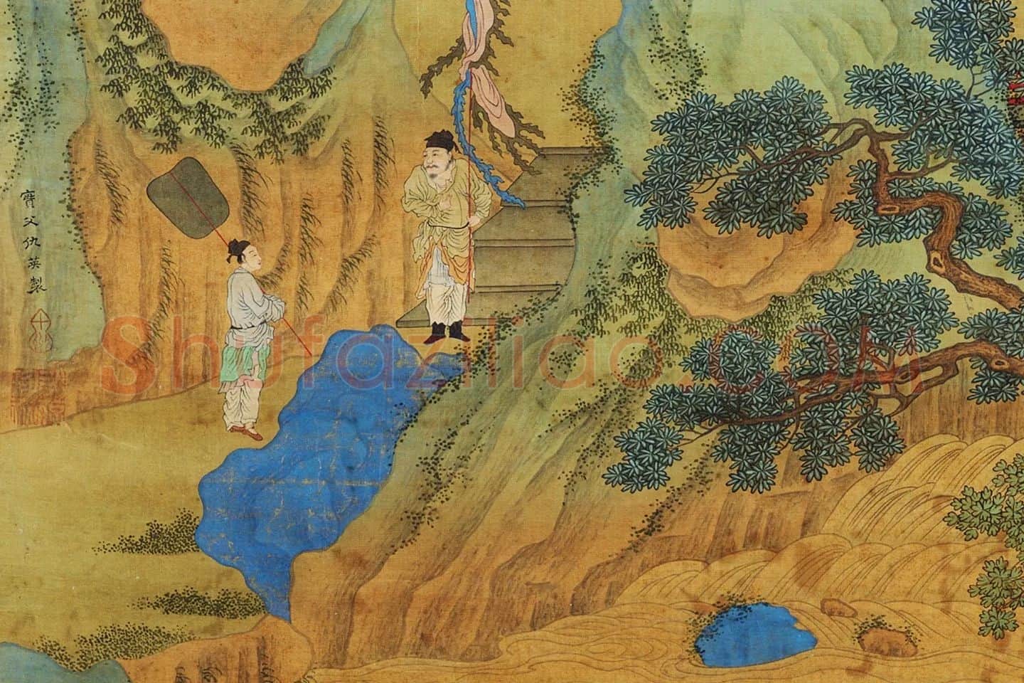 仇英青绿山水人物画《昼锦堂图》局部 (1)