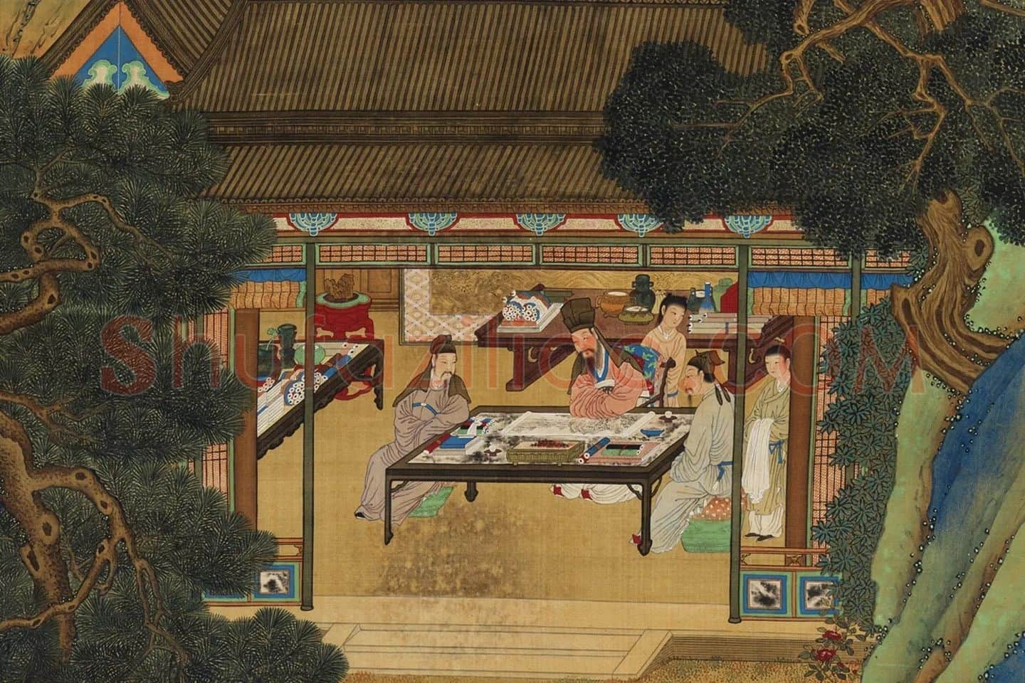 仇英青绿山水人物《宝绘堂图》局部 (4)