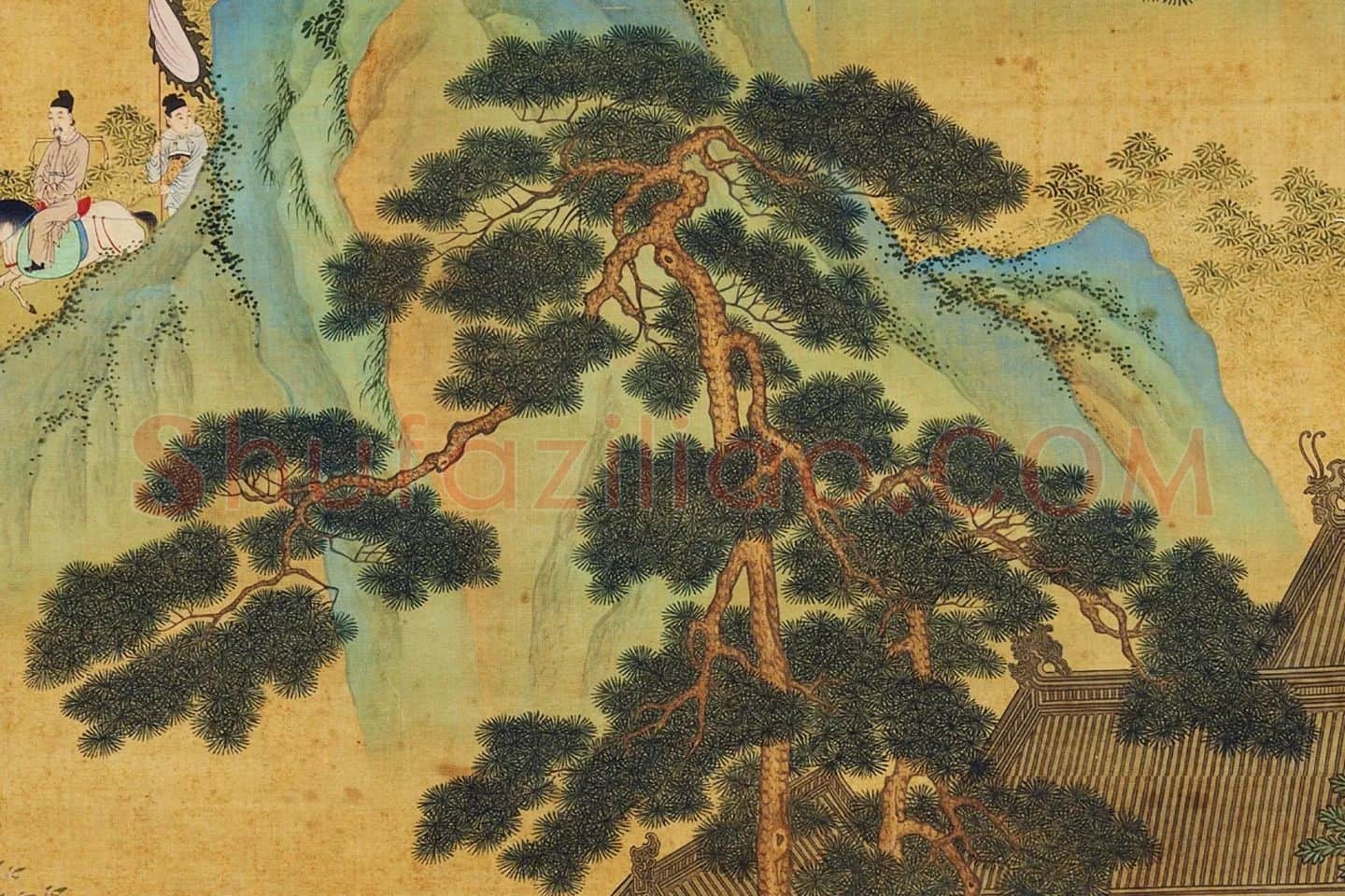 仇英青绿山水人物画《昼锦堂图》局部 (3)