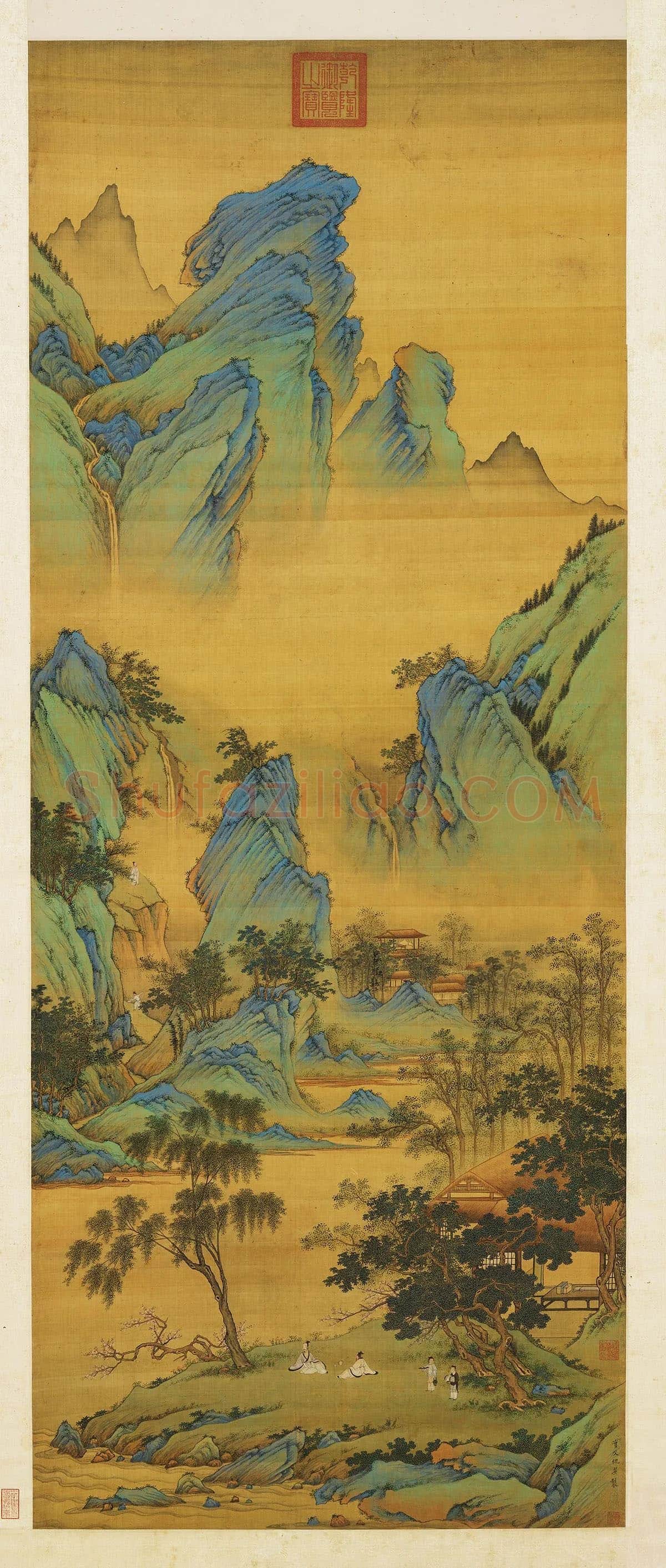 仇英青绿山水《春山吟赏图》
