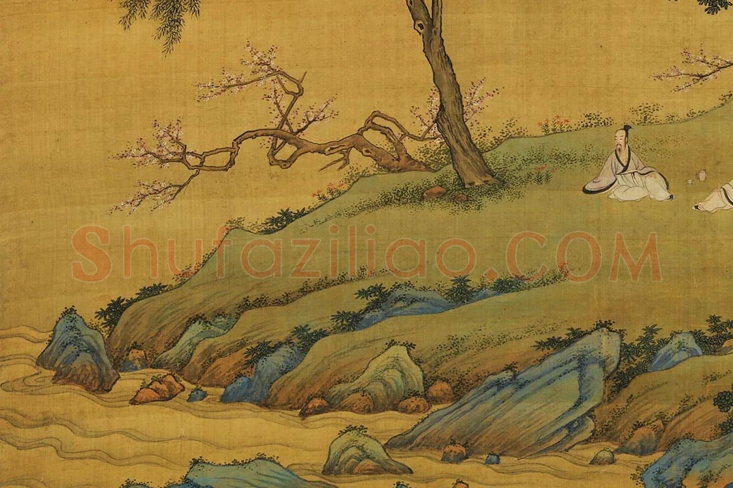 仇英青绿山水《春山吟赏图》局部 (2)