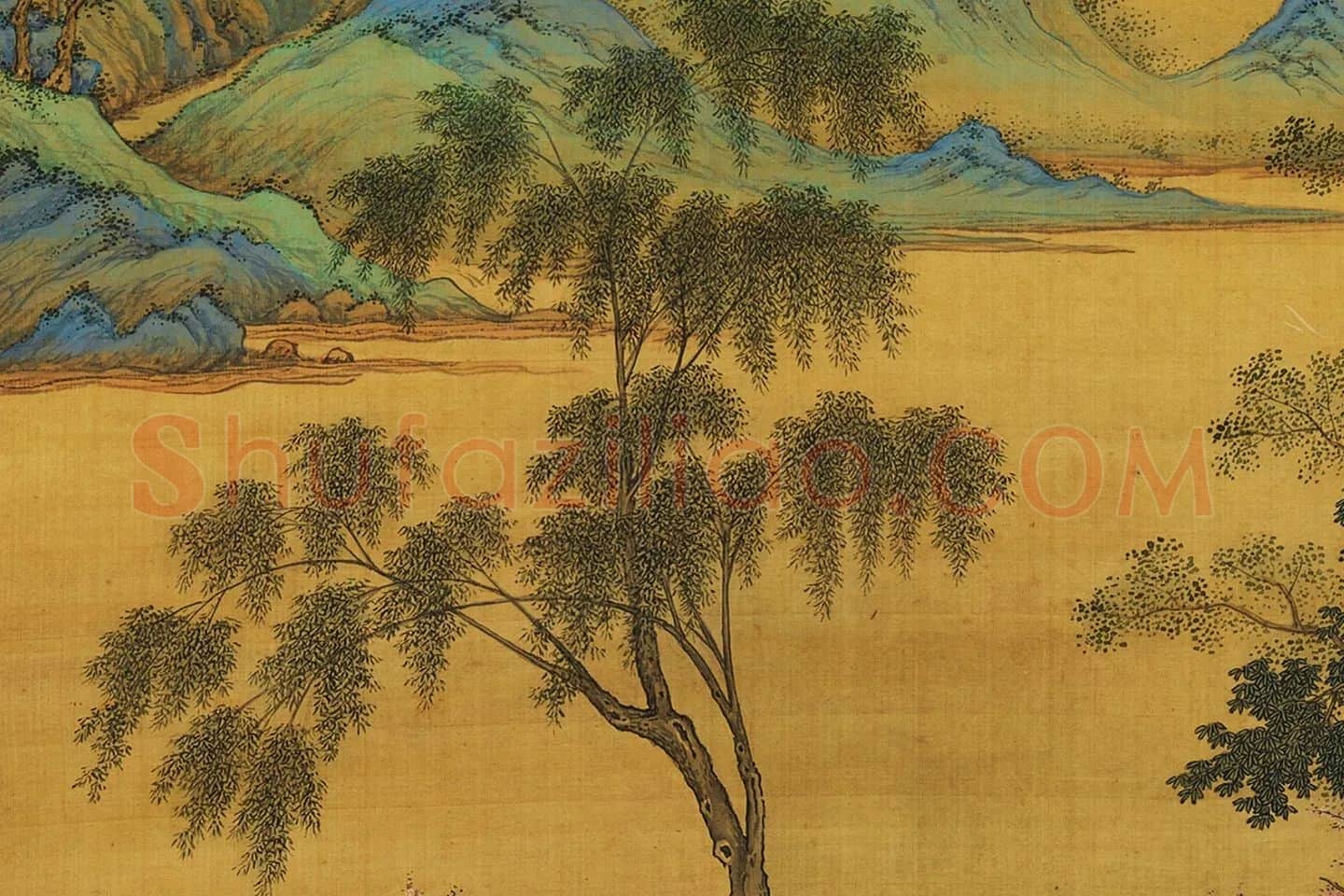 仇英青绿山水《春山吟赏图》局部 (3)