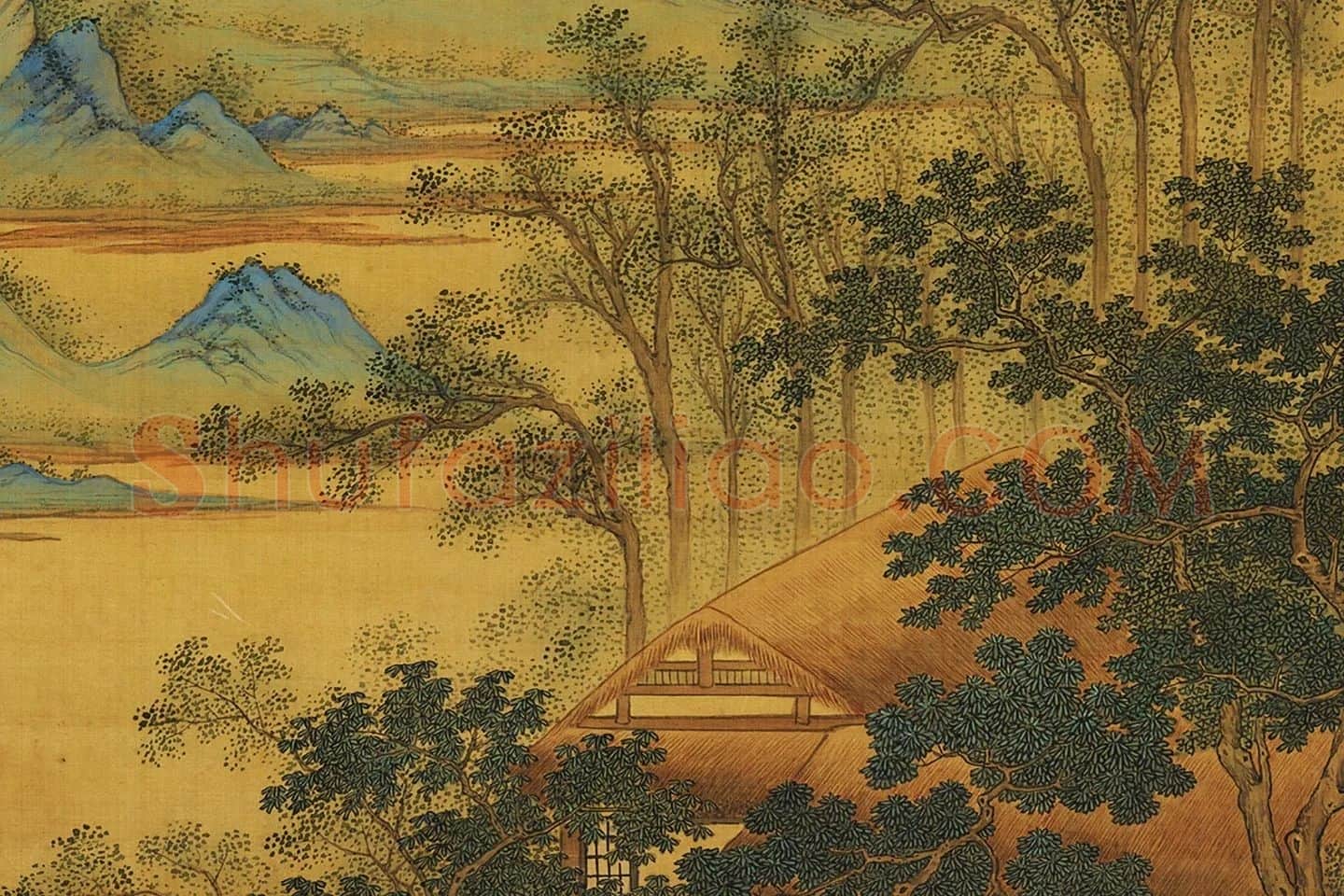 仇英青绿山水《春山吟赏图》局部 (4)