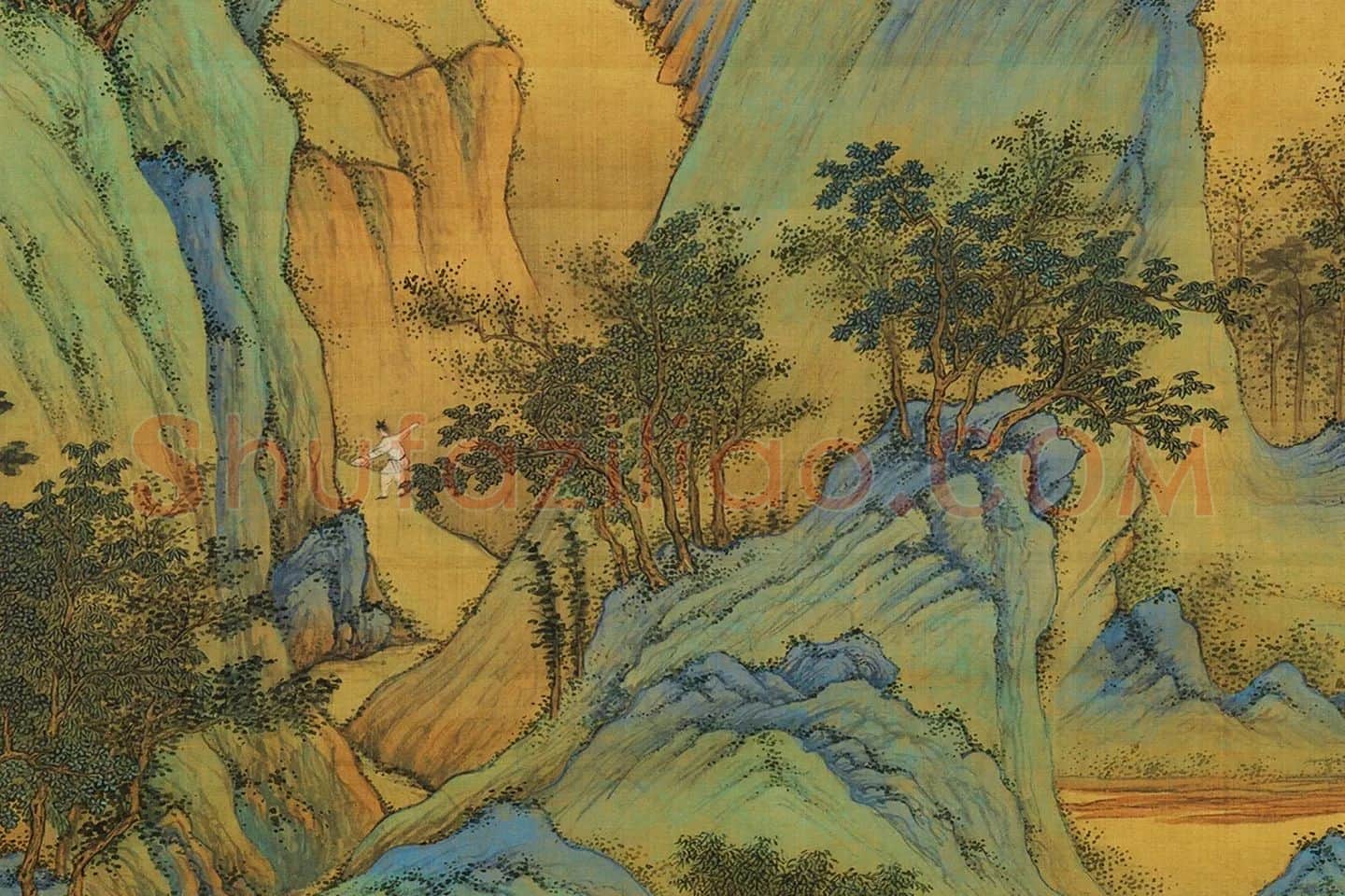 仇英青绿山水《春山吟赏图》局部 (5)