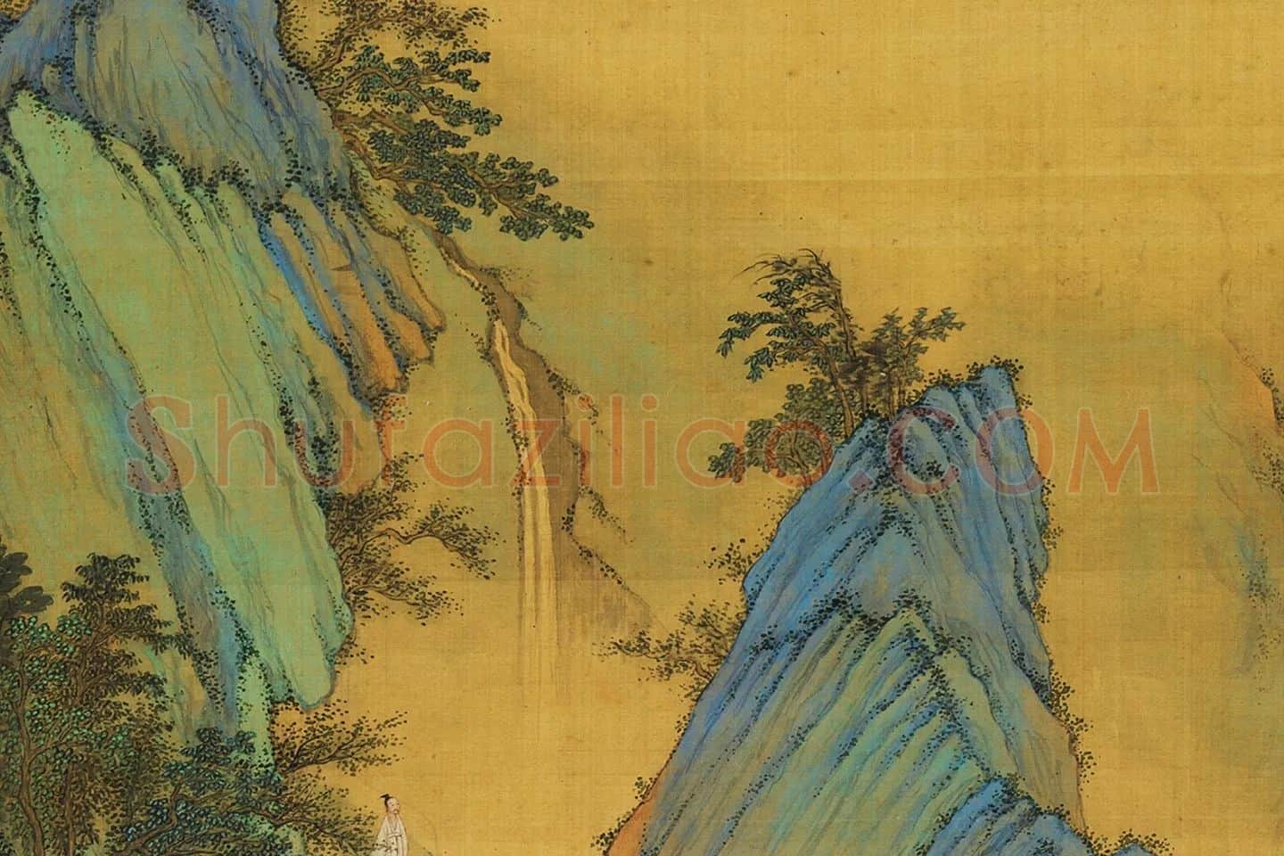 仇英青绿山水《春山吟赏图》局部 (7)