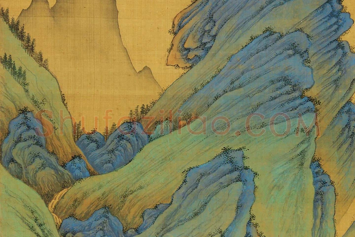 仇英青绿山水《春山吟赏图》局部 (8)