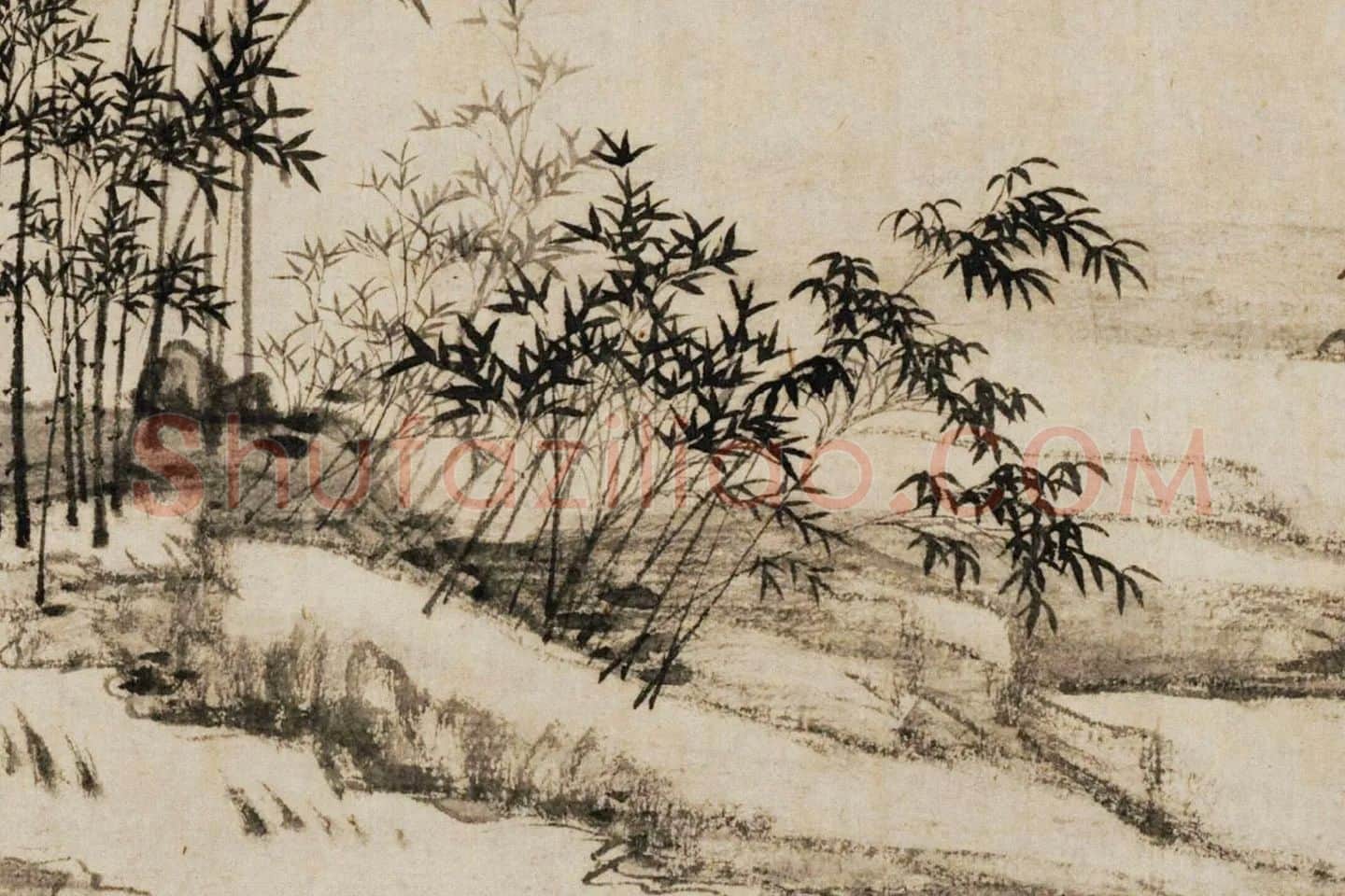 宋克《竹林茅屋图》局部 (2)