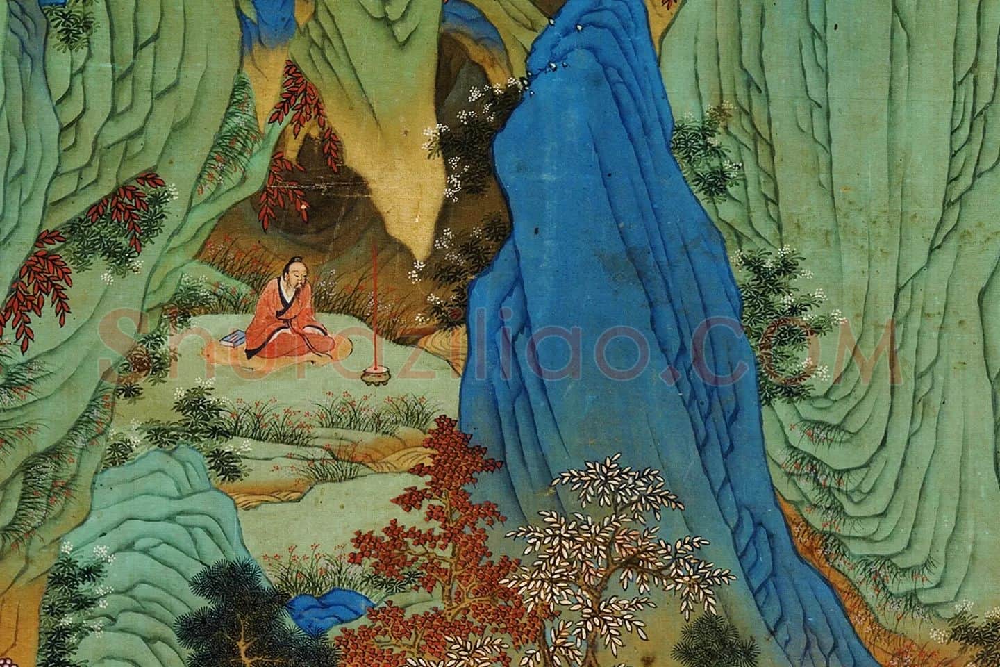 仇英青绿山水《仿赵伯驹炼丹图》局部 (4)