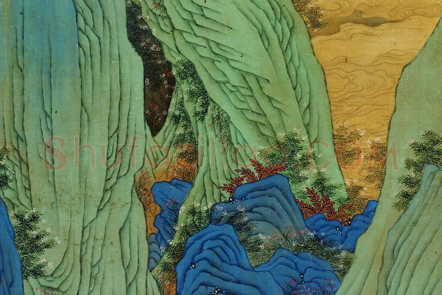仇英青绿山水《仿赵伯驹炼丹图》局部 (5)