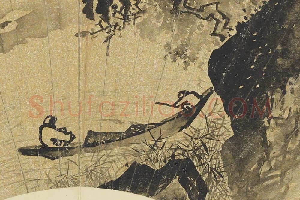 蒋嵩《水墨画山水》扇面局部-1