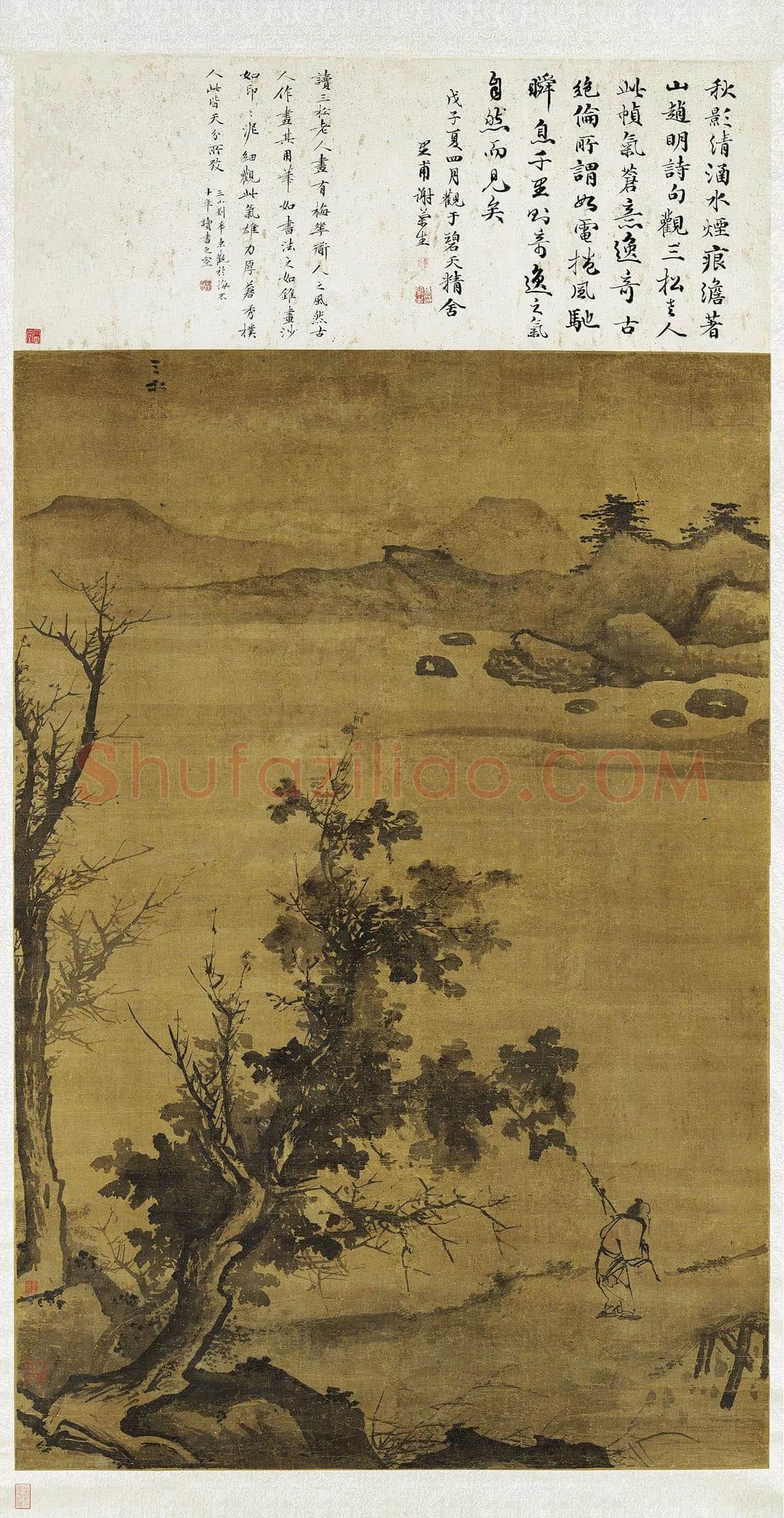 蒋嵩山水画《归渔图》轴