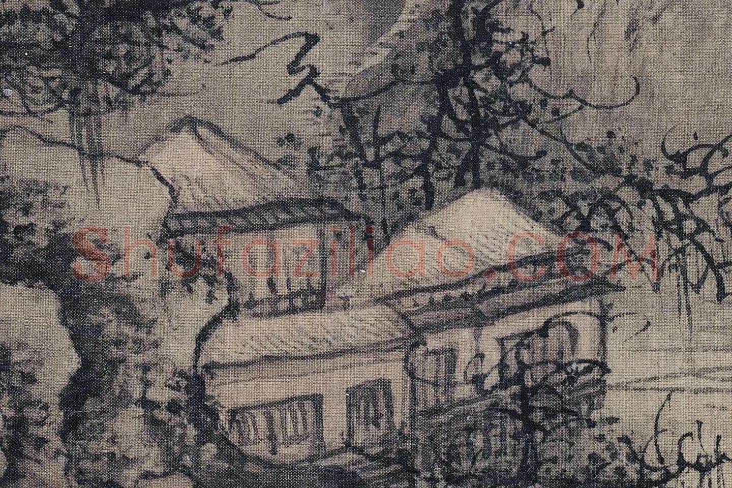 杨士贤山水画《寒山飞瀑图》局部 (1)
