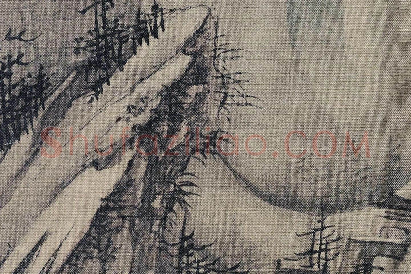 杨士贤山水画《寒山飞瀑图》局部 (2)