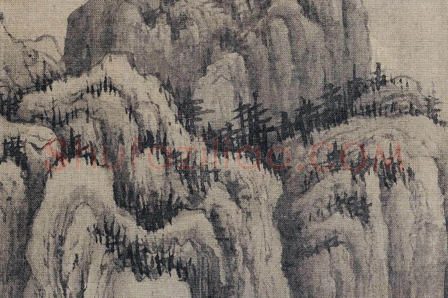 杨士贤山水画《寒山飞瀑图》局部 (4)