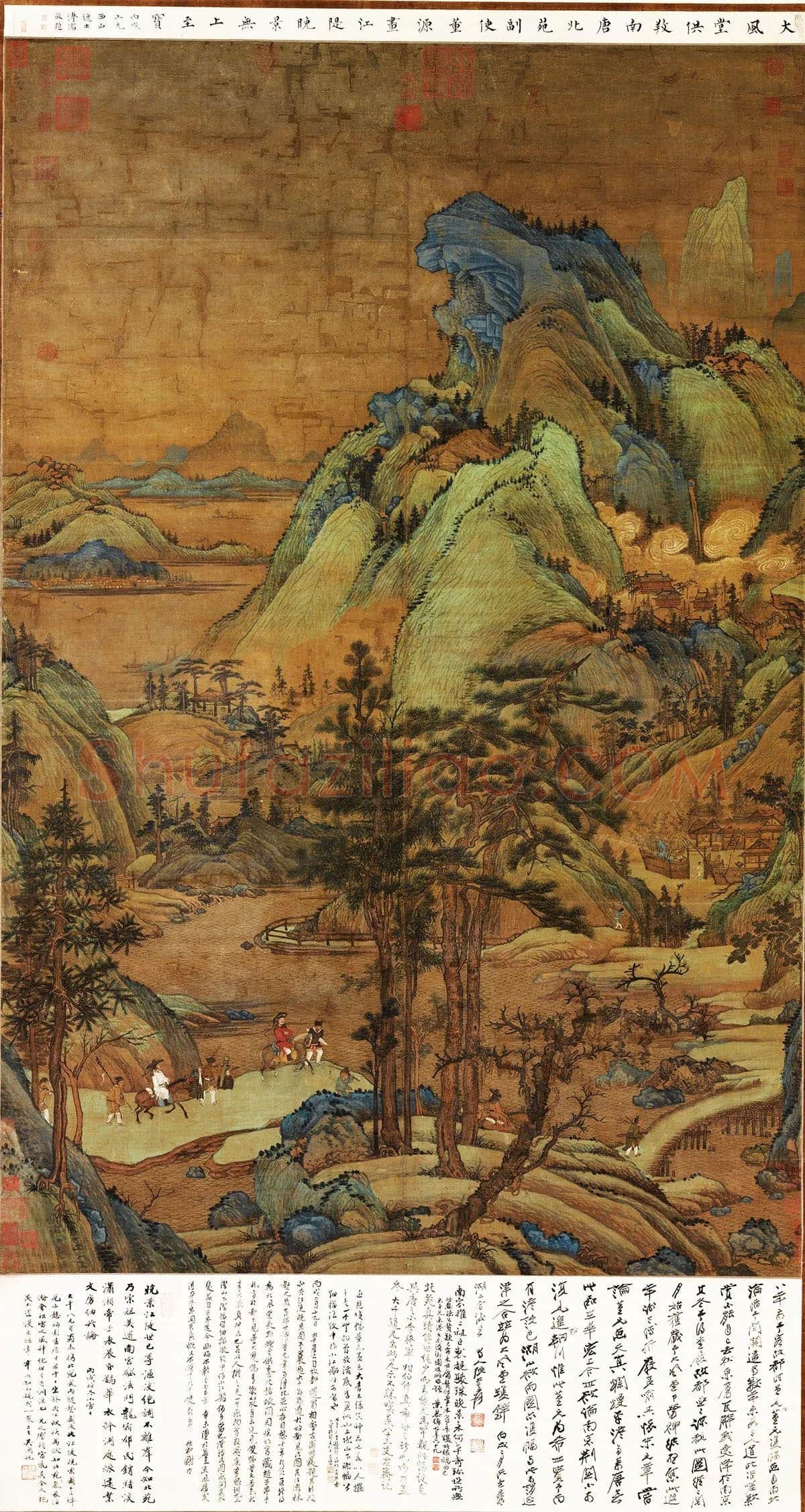 董源山水人物画《江堤晚景图》