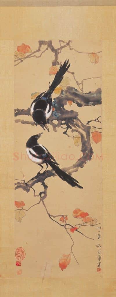 徐悲鸿双鹊秋艳图轴 | 故宫绘画藏品