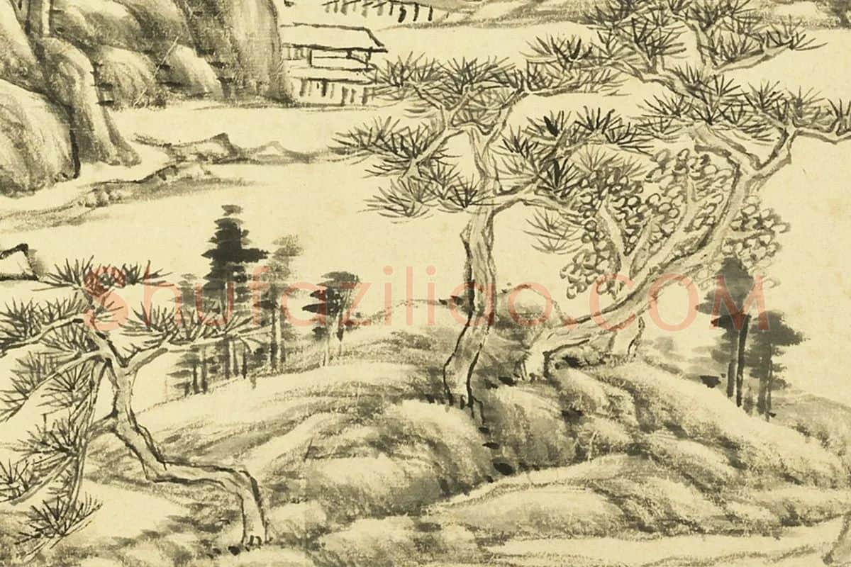 王敬铭《仿巨然山水》局部 (1)