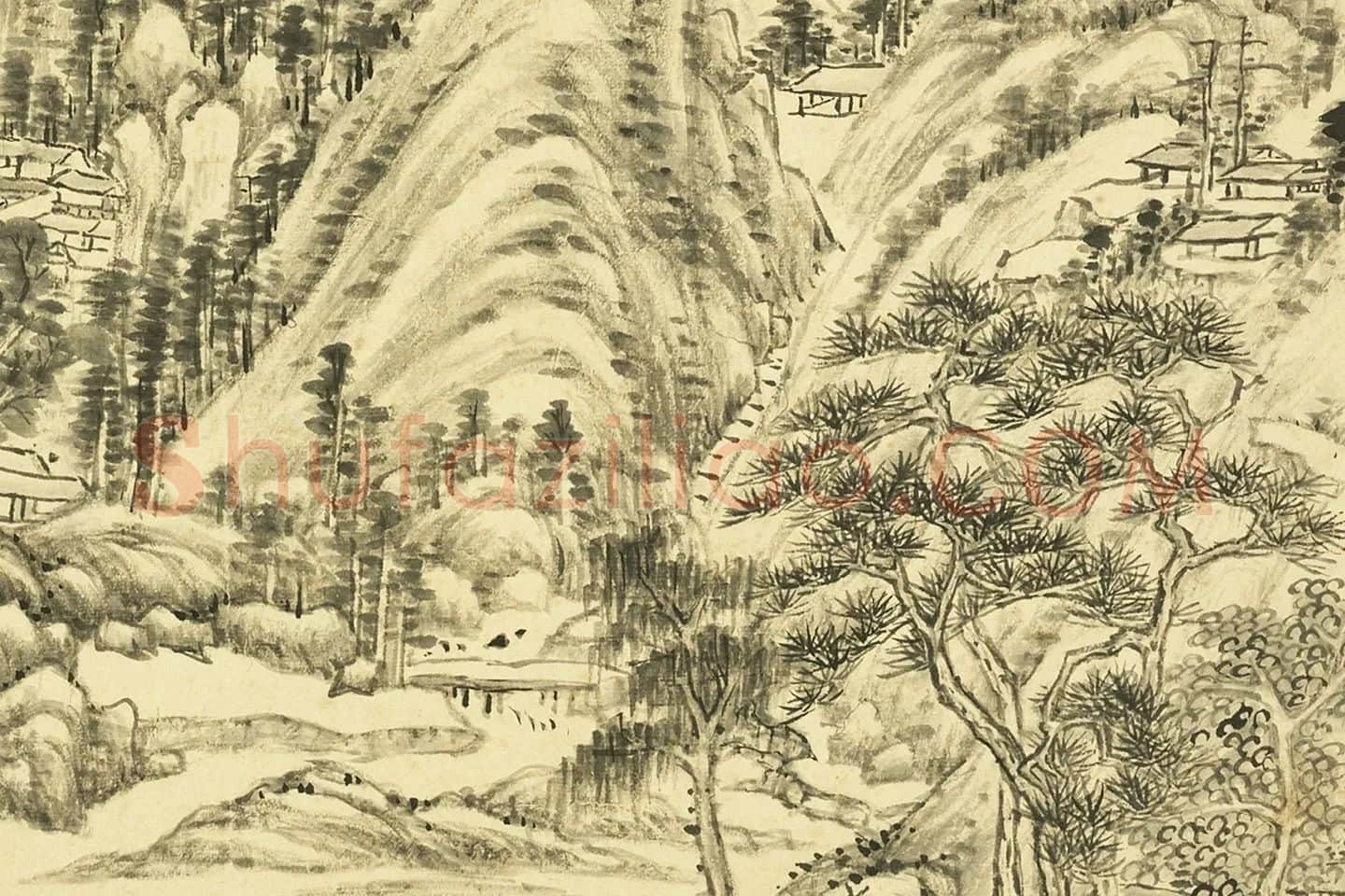 王敬铭仿古山水画册局部 (1)