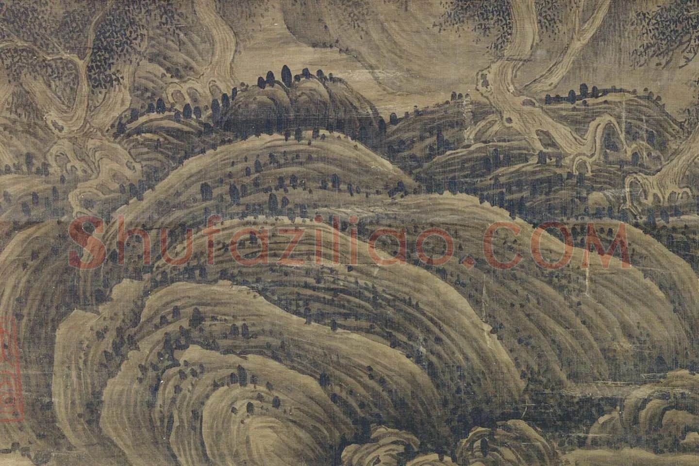 董源山水画《夏山欲雨图》局部 (1)
