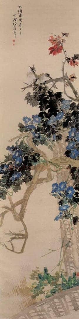 清 任颐 《秋卉双禽图》 书画作品