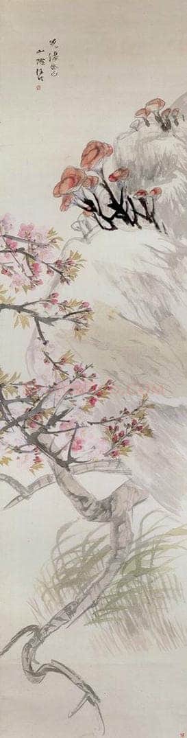 清 任颐 《桃花灵芝图》 书画作品