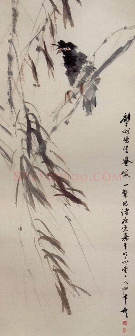 清 任颐 《杨柳八哥图》 书画作品