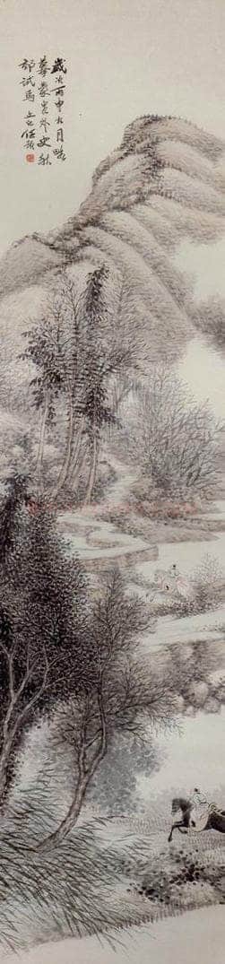 清 任预 《山水人物图屏》 书画作品