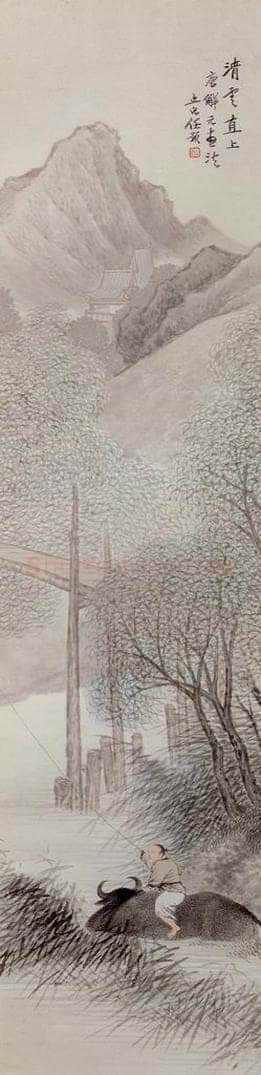 清 任预 《山水人物图屏》 书画作品
