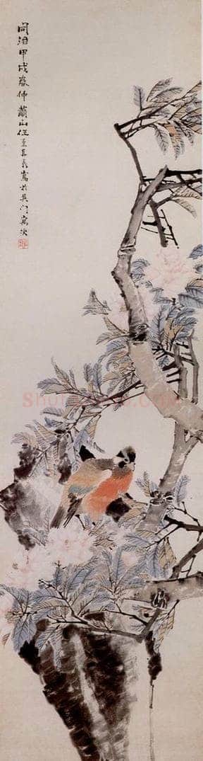 清 任薰 《花鸟图屏》 书画作品