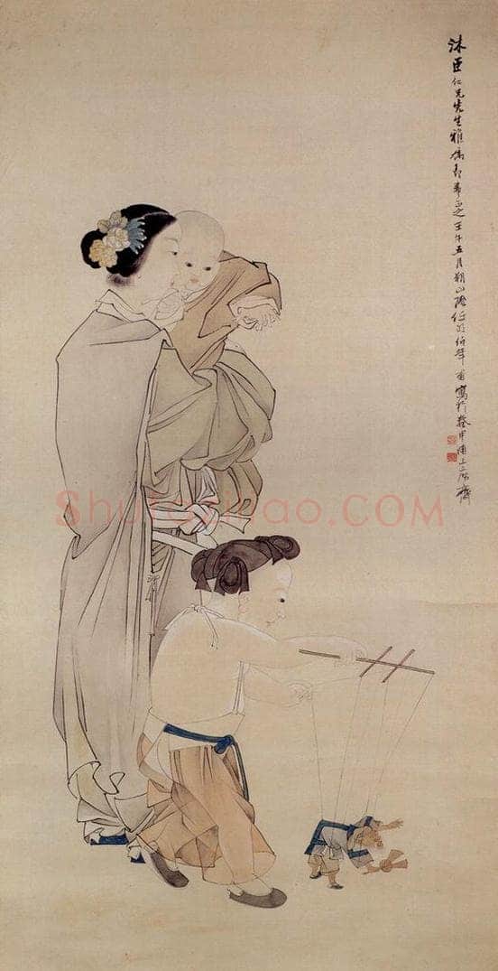 清 任颐 《仕女婴戏图》 书画作品