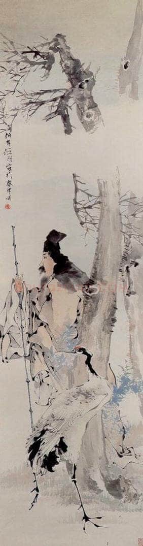 清 任颐 《梅边携鹤图》 书画作品
