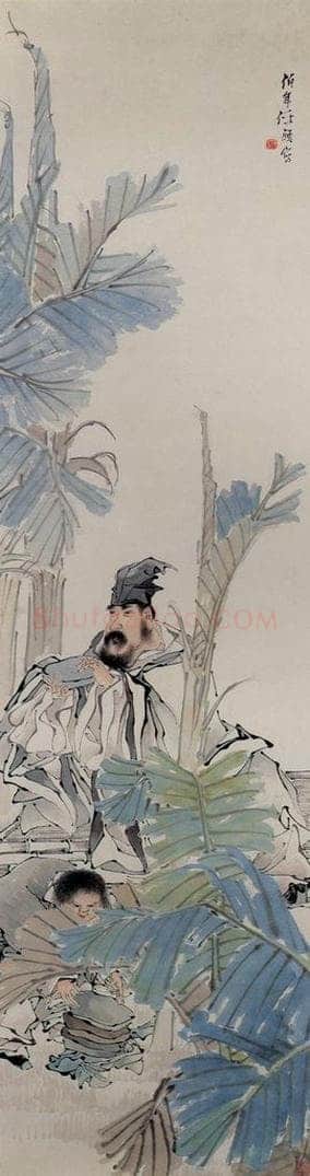 清 任颐 《蕉荫品砚图》 书画作品