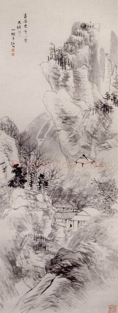 清 任颐 《墨笔山水图》 书画作品