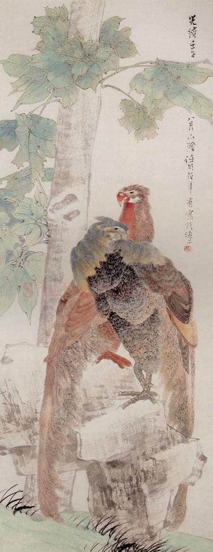 清 任颐 《梧桐双凤图》 书画作品