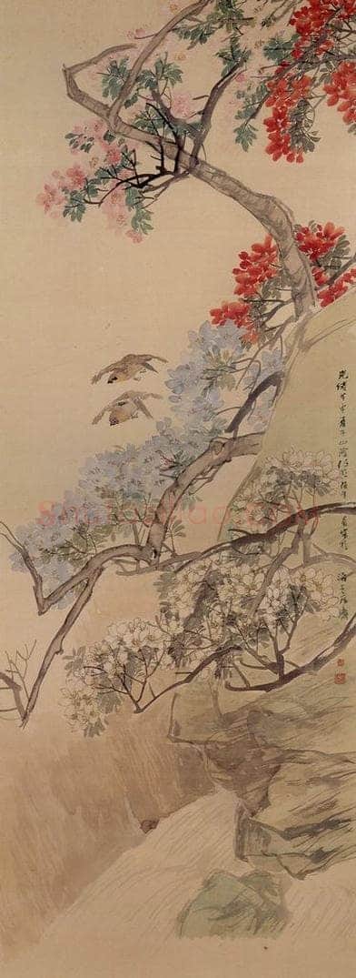 清 任颐 《杜鹃双雀图》 书画作品