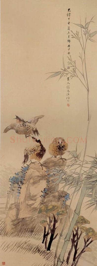 清 任颐 《灵竹山鸟图》 书画作品