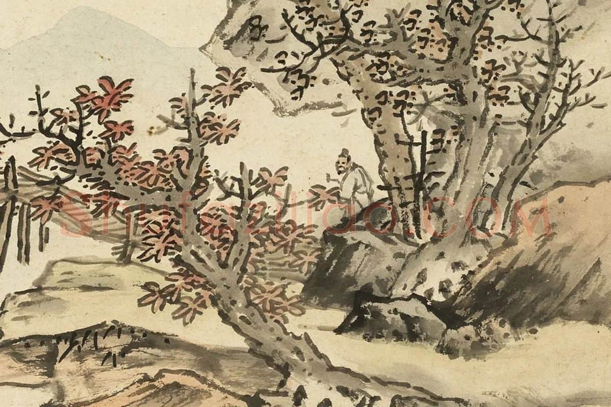 蓝瑛临李唐山水画法局部 (1)