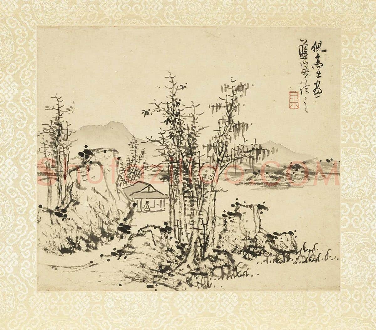 蓝瑛临倪瓒山水画法