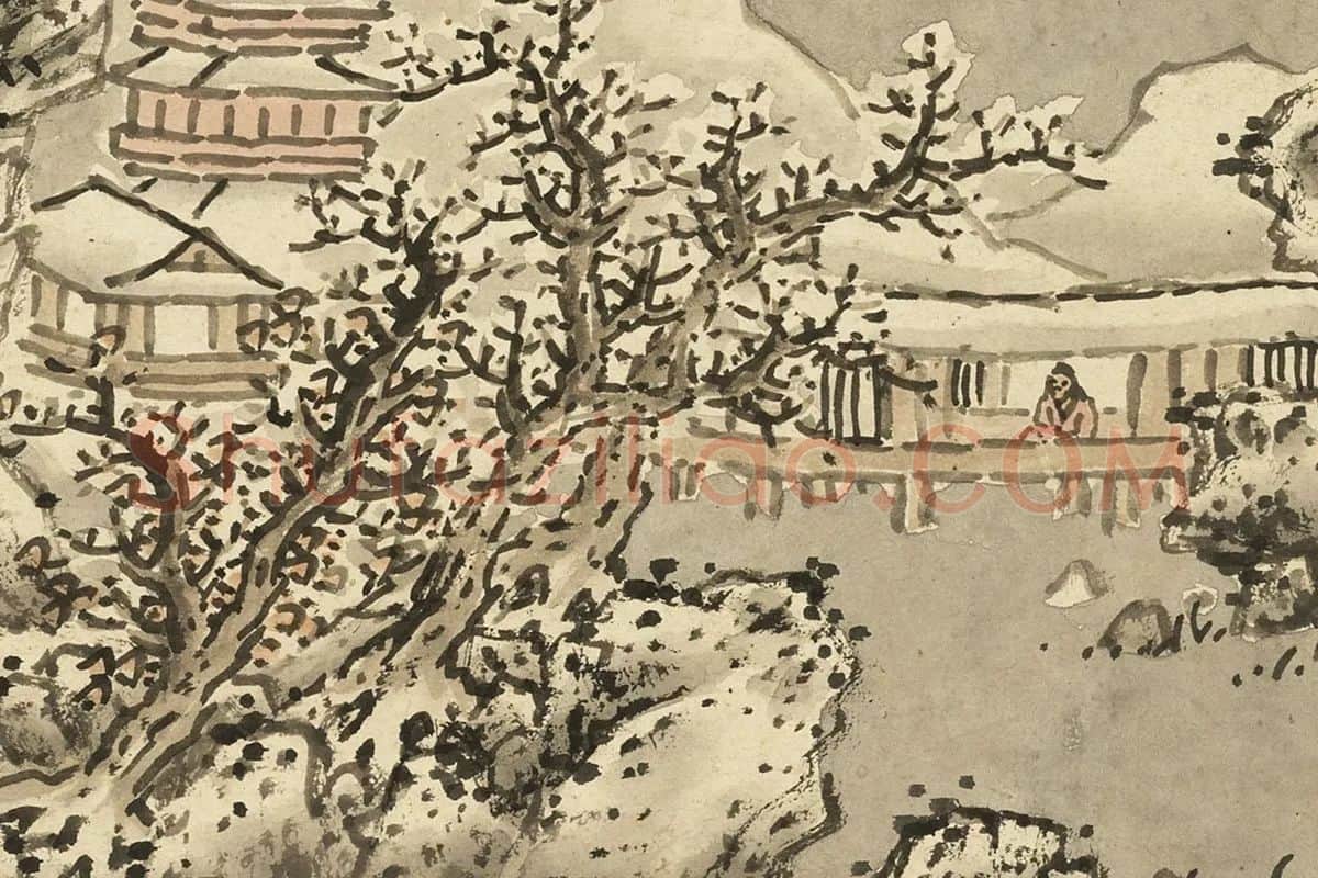 蓝瑛画雪景山水局部 (3)