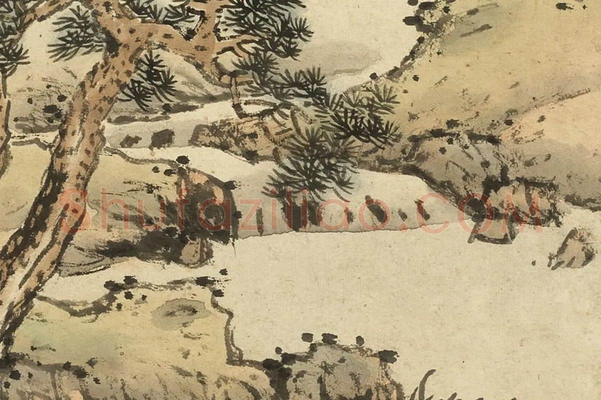 蓝瑛临赵孟頫山水画法局部 (1)