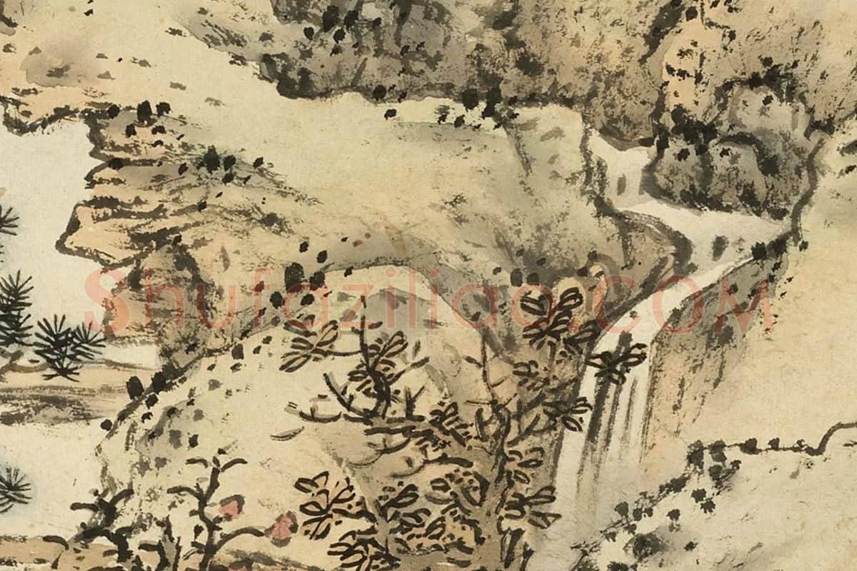 蓝瑛临范宽山水画法局部 (1)